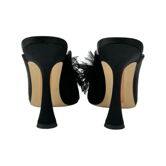 Sam Edelman Anthony Feather Mule Pump - Black Feather Appliqué Satin Mules Pumps - Picture 6 of 8